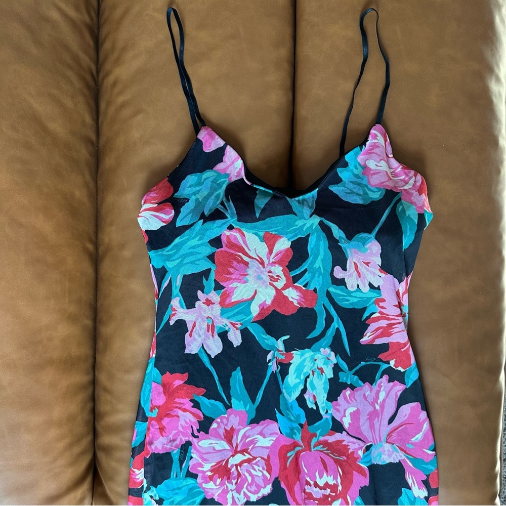 NWT AFRM mesh stretchy floral maxi dress - Picture 5 of 7